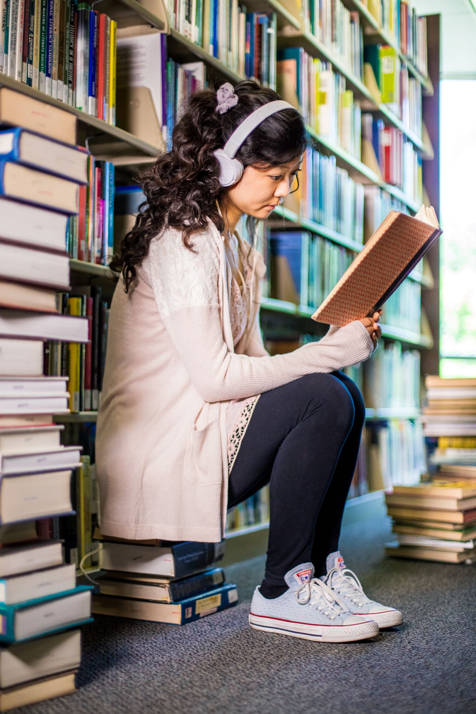 Student reading a book